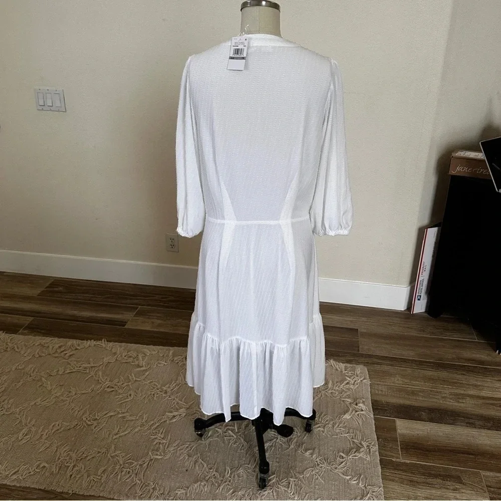 Michael Kors Button Front Swiss Dot Dress in White with Tie at Waist - 1X - New - Picture 4 of 12